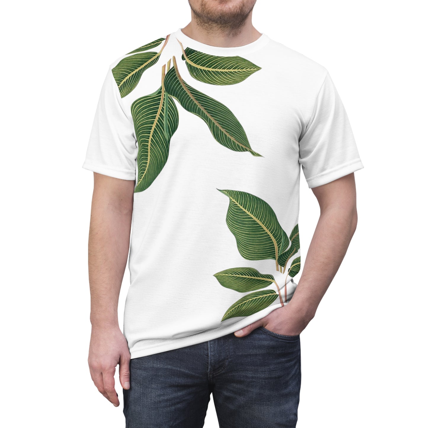 Heren & Dames Cut & Sew Tee Large Leaves Helping the Earth 08