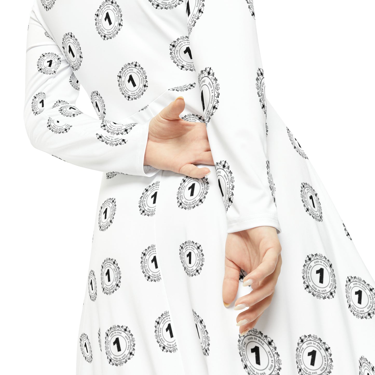 Dames Long Sleeve Dress (AOP) - God is one Women's Dress 01